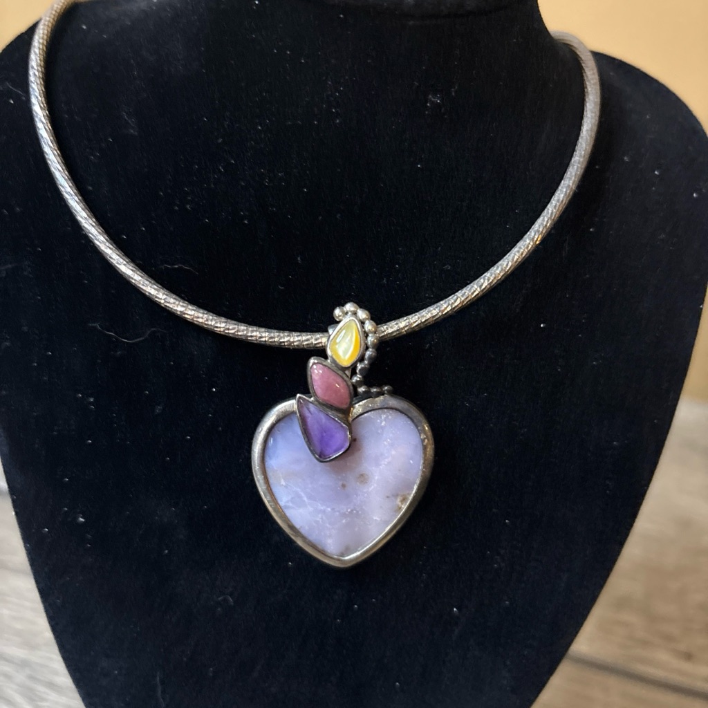 Whitney Kelly Sterling Silver Phosphosiderite & Multi Gemstone Heart Pendant J37